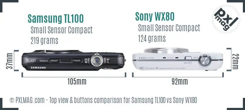 Samsung TL100 vs Sony WX80 top view buttons comparison