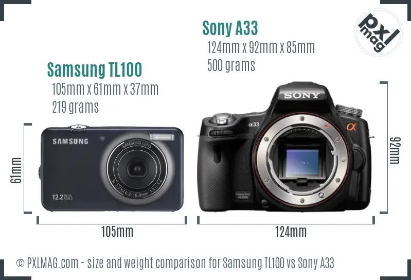 Samsung TL100 vs Sony A33 size comparison