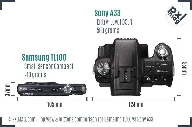 Samsung TL100 vs Sony A33 top view buttons comparison