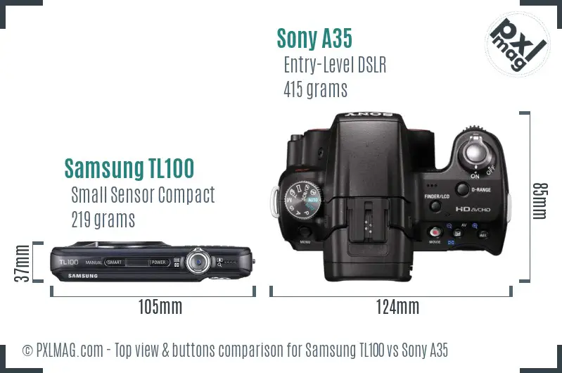 Samsung TL100 vs Sony A35 top view buttons comparison Samsung TL100 vs Sony A35 top view buttons comparison