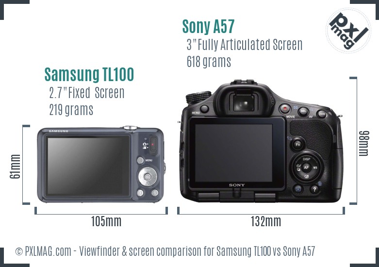 Samsung TL100 vs Sony A57 Screen and Viewfinder comparison