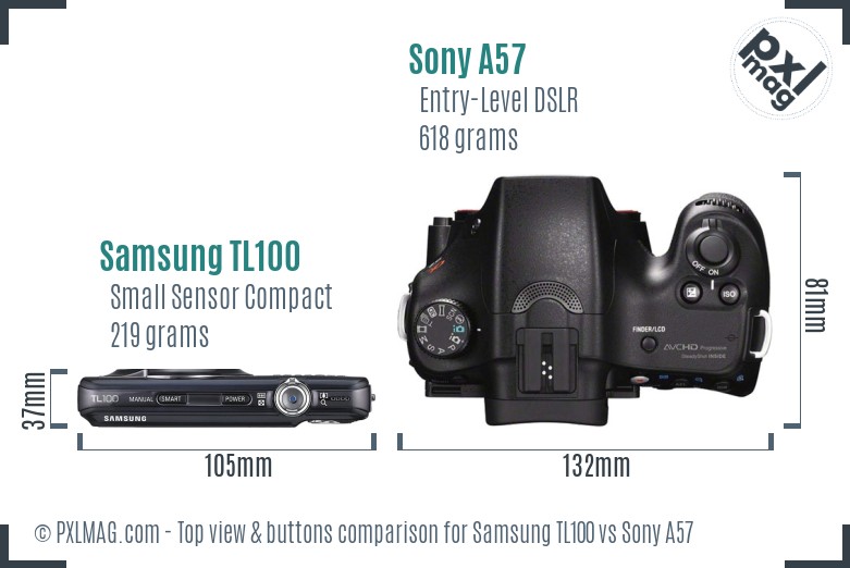 Samsung TL100 vs Sony A57 top view buttons comparison