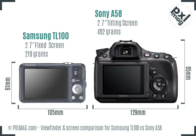 Samsung TL100 vs Sony A58 Screen and Viewfinder comparison