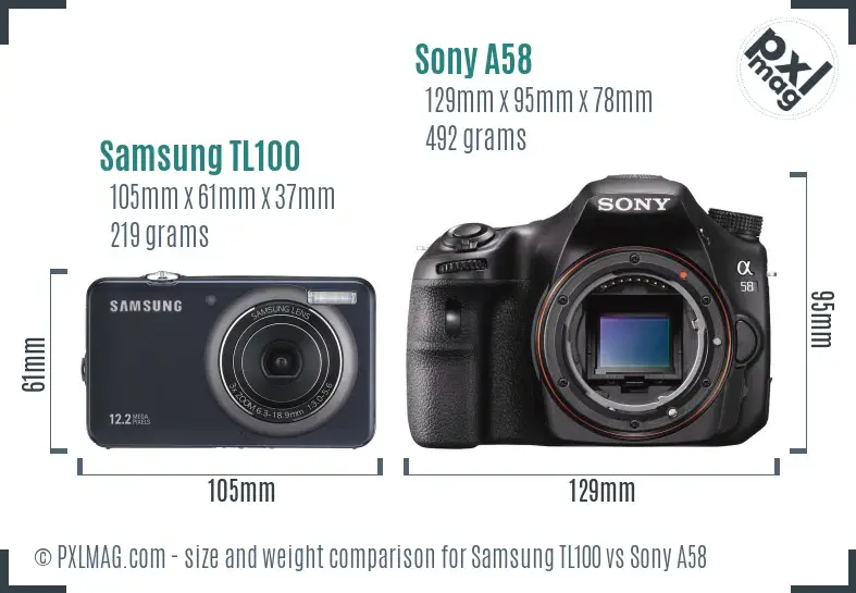 Samsung TL100 vs Sony A58 size comparison