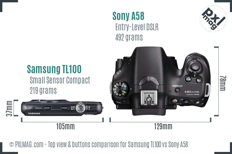 Samsung TL100 vs Sony A58 top view buttons comparison