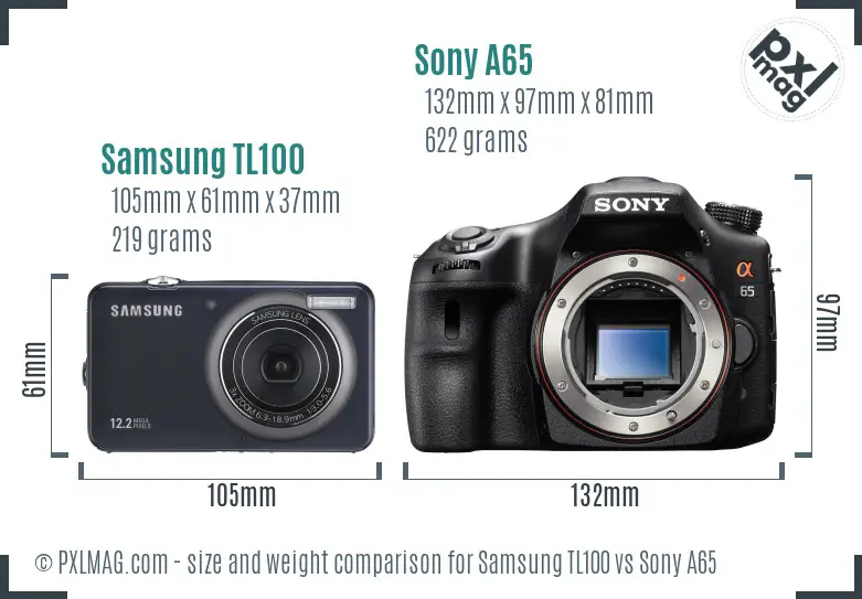 Samsung TL100 vs Sony A65 size comparison