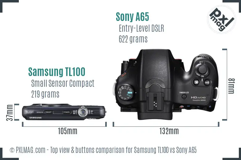 Samsung TL100 vs Sony A65 top view buttons comparison