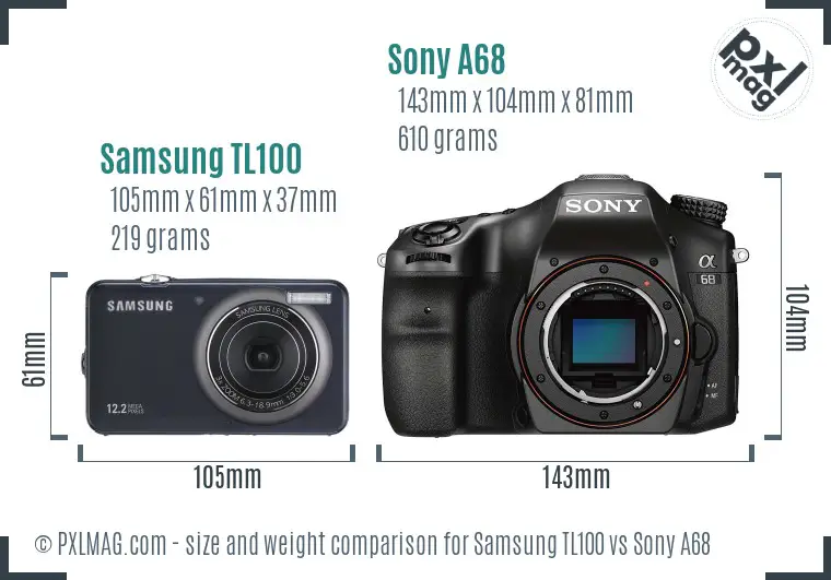 Samsung TL100 vs Sony A68 size comparison