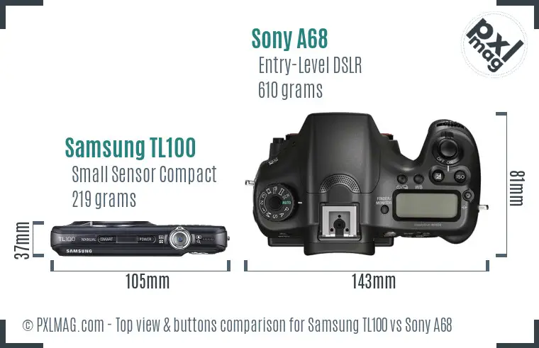 Samsung TL100 vs Sony A68 top view buttons comparison