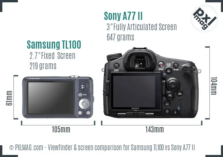 Samsung TL100 vs Sony A77 II Screen and Viewfinder comparison