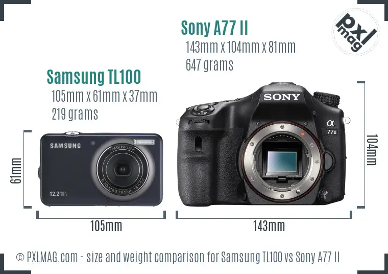 Samsung TL100 vs Sony A77 II size comparison