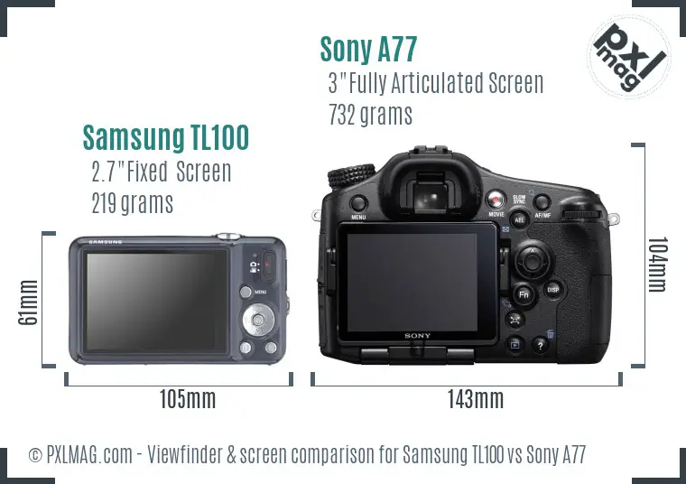 Samsung TL100 vs Sony A77 Screen and Viewfinder comparison