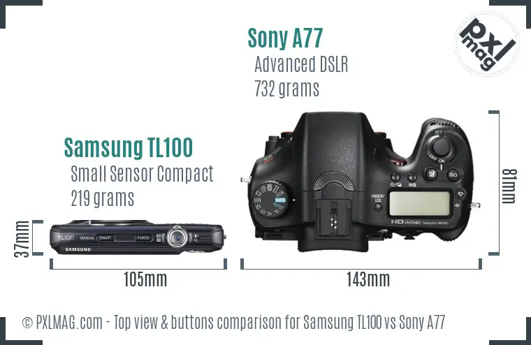 Samsung TL100 vs Sony A77 top view buttons comparison