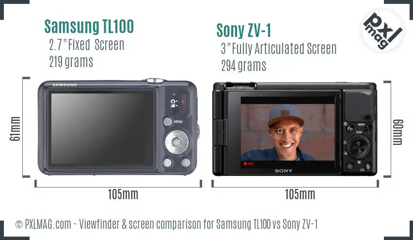 Samsung TL100 vs Sony ZV-1 Screen and Viewfinder comparison Samsung TL100 vs Sony ZV-1 Screen and Viewfinder comparison