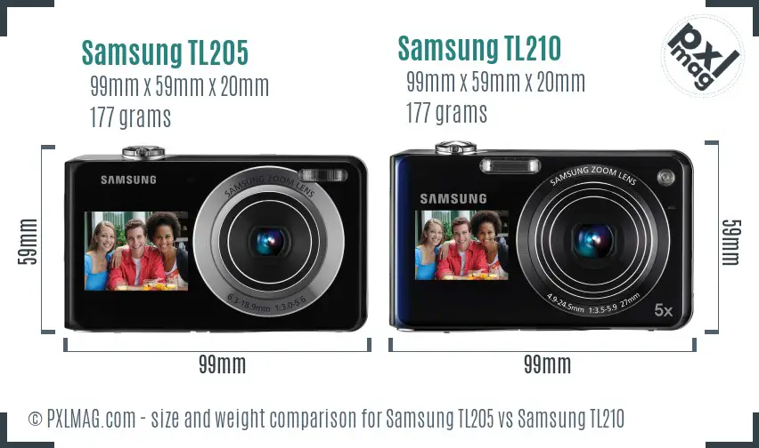 Samsung TL205 vs Samsung TL210 size comparison