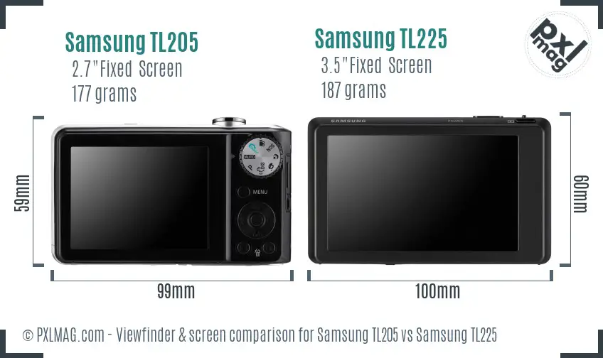 Samsung TL205 vs Samsung TL225 Screen and Viewfinder comparison