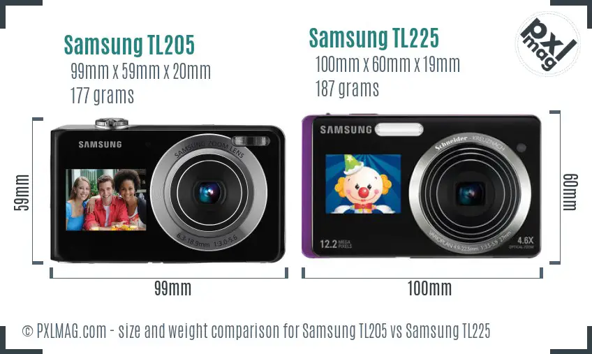 Samsung TL205 vs Samsung TL225 size comparison