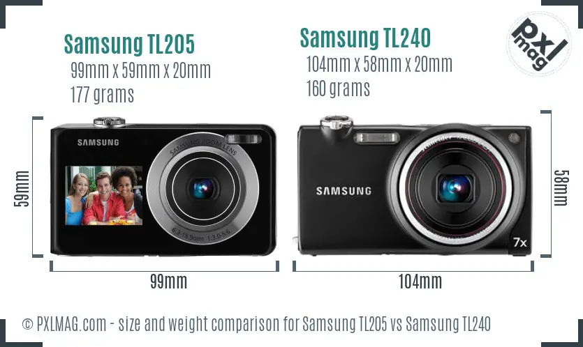 Samsung TL205 vs Samsung TL240 size comparison