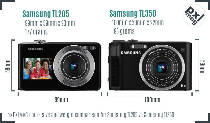 Samsung TL205 vs Samsung TL350 size comparison