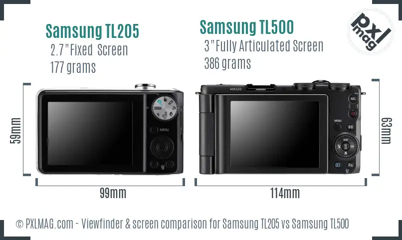 Samsung TL205 vs Samsung TL500 Screen and Viewfinder comparison