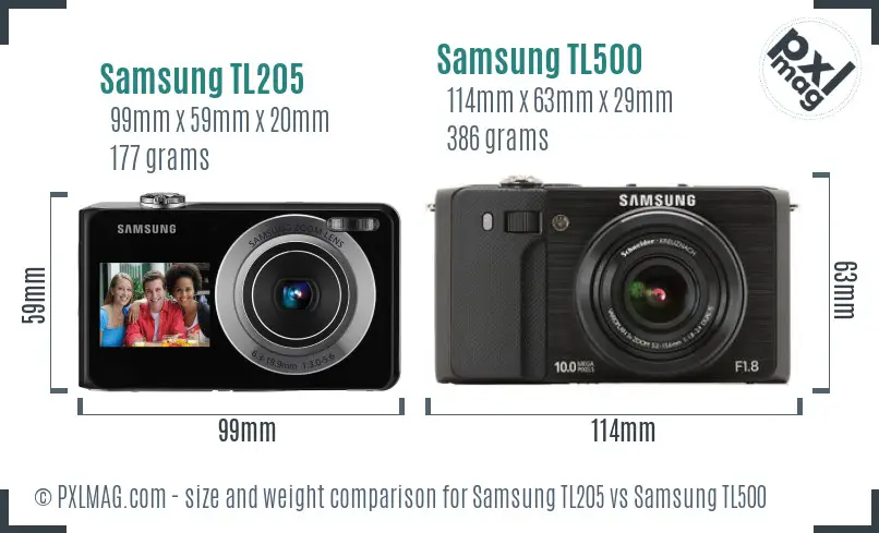 Samsung TL205 vs Samsung TL500 size comparison