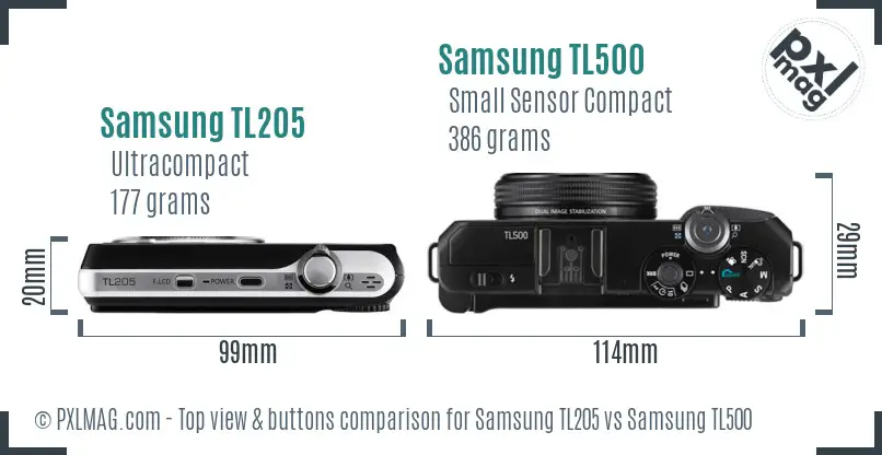 Samsung TL205 vs Samsung TL500 top view buttons comparison