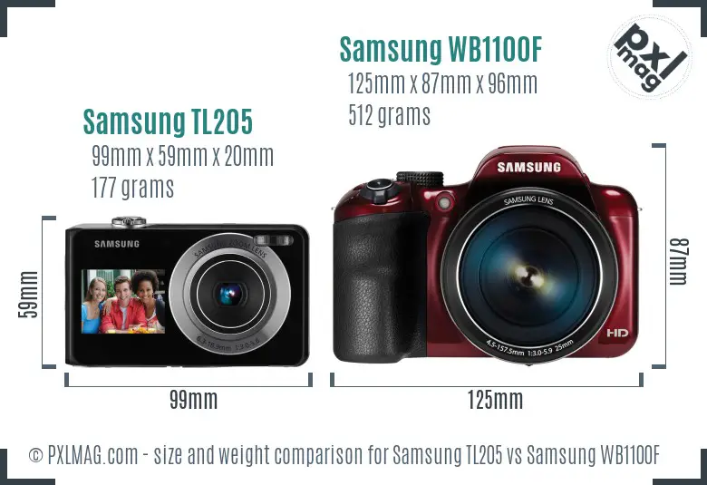 Samsung TL205 vs Samsung WB1100F size comparison