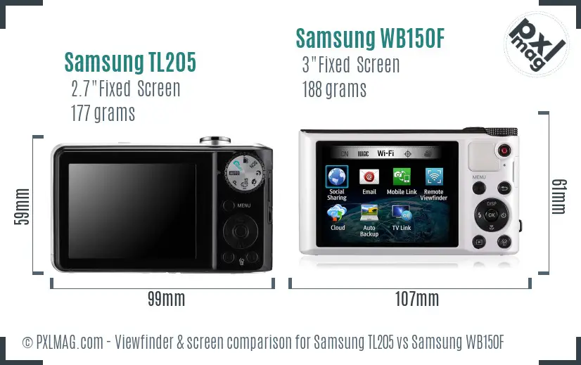 Samsung TL205 vs Samsung WB150F Screen and Viewfinder comparison