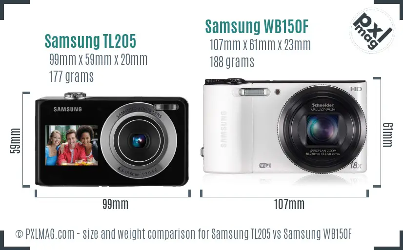 Samsung TL205 vs Samsung WB150F size comparison
