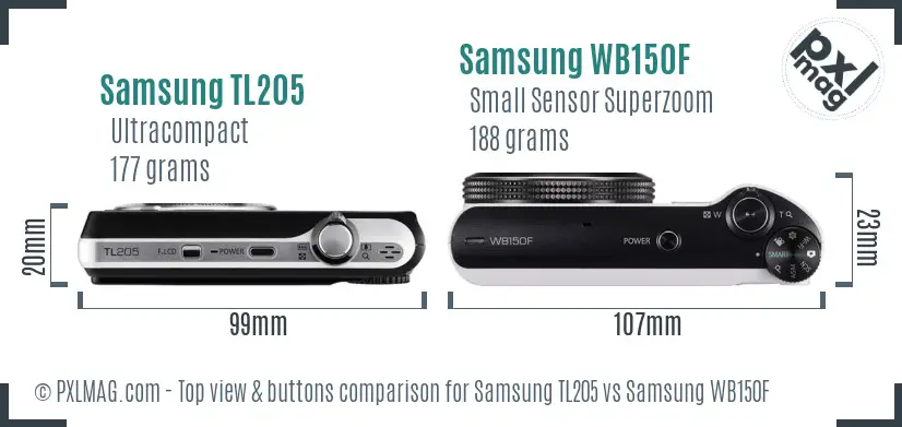 Samsung TL205 vs Samsung WB150F top view buttons comparison
