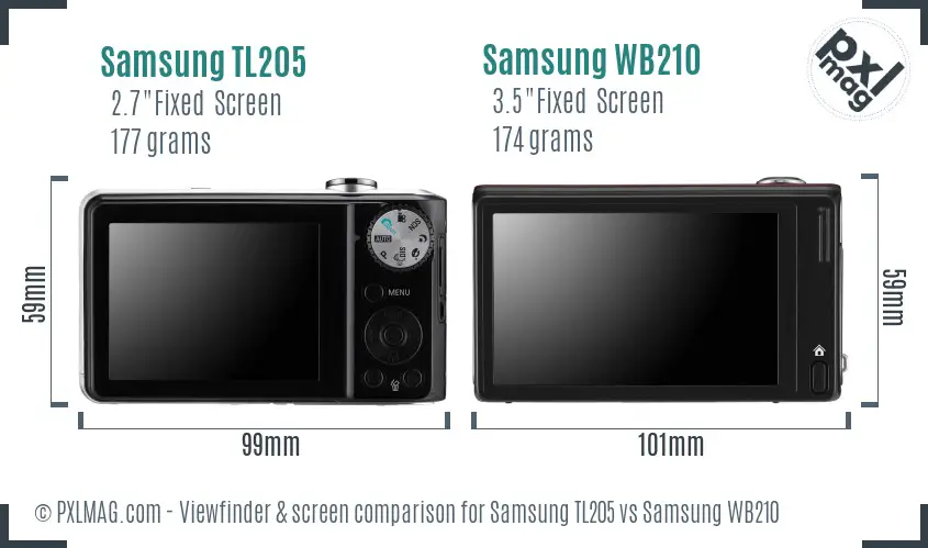 Samsung TL205 vs Samsung WB210 Screen and Viewfinder comparison
