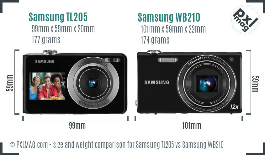 Samsung TL205 vs Samsung WB210 size comparison