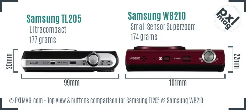 Samsung TL205 vs Samsung WB210 top view buttons comparison