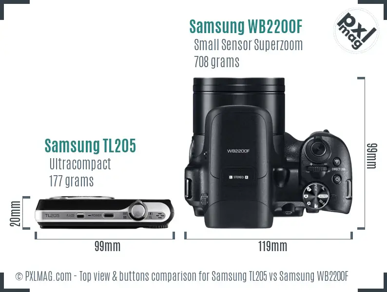 Samsung TL205 vs Samsung WB2200F top view buttons comparison