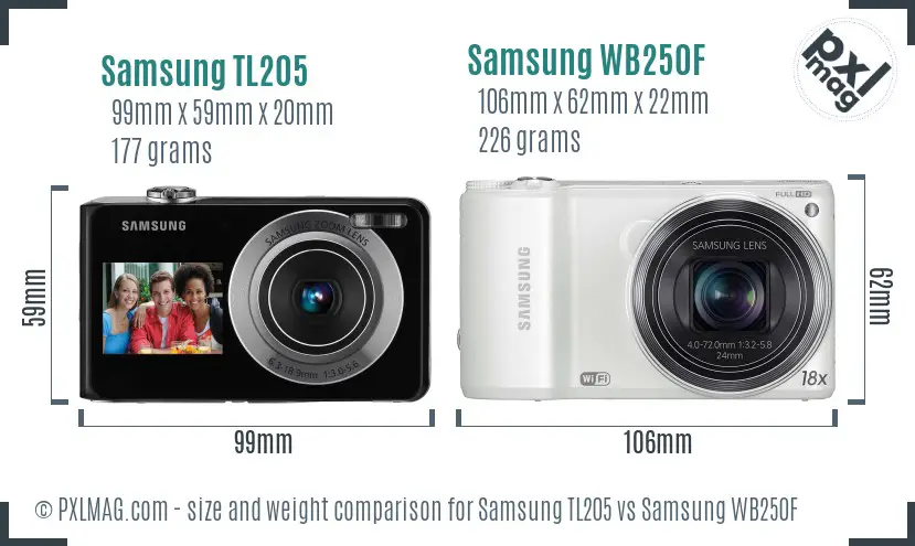 Samsung TL205 vs Samsung WB250F size comparison