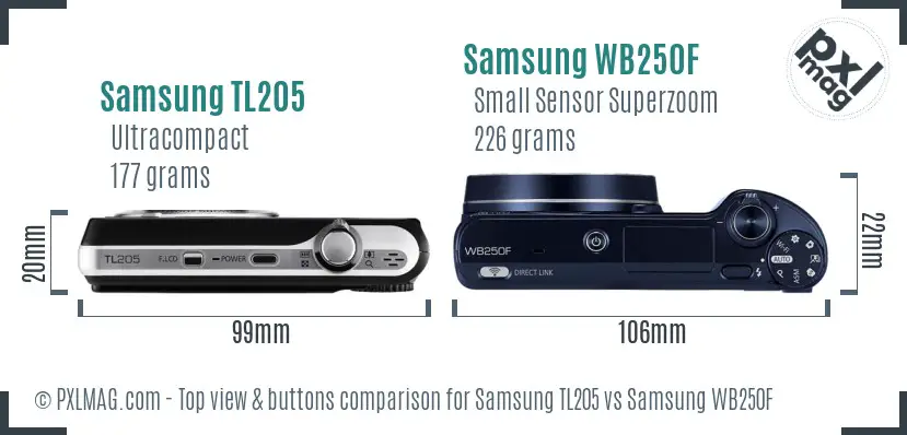 Samsung TL205 vs Samsung WB250F top view buttons comparison