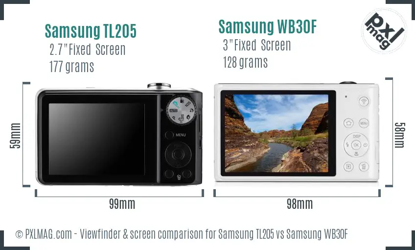 Samsung TL205 vs Samsung WB30F Screen and Viewfinder comparison