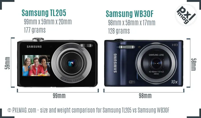 Samsung TL205 vs Samsung WB30F size comparison