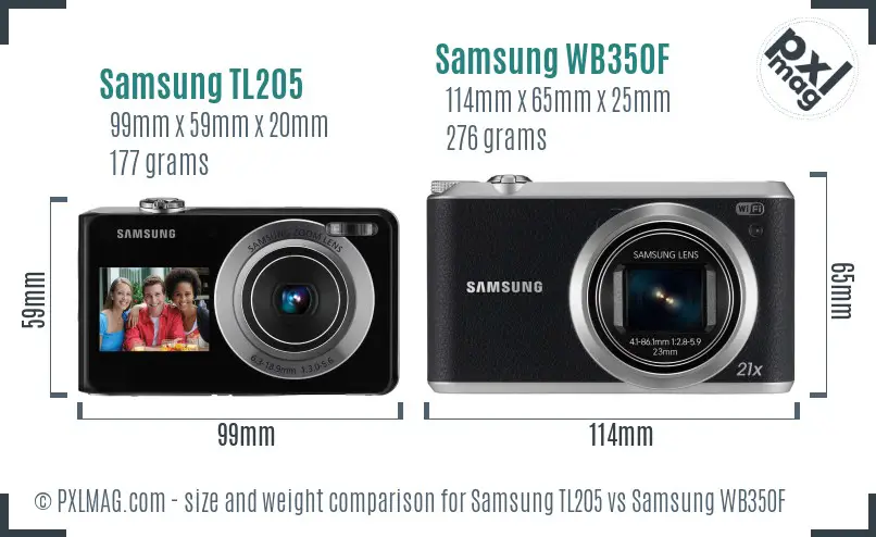 Samsung TL205 vs Samsung WB350F size comparison