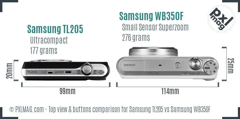 Samsung TL205 vs Samsung WB350F top view buttons comparison