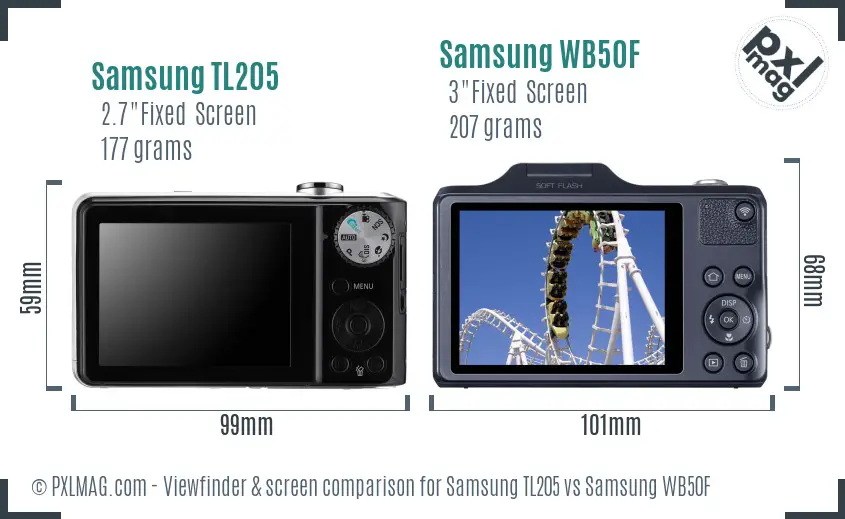 Samsung TL205 vs Samsung WB50F Screen and Viewfinder comparison