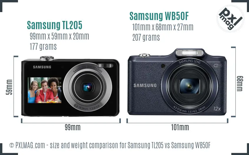 Samsung TL205 vs Samsung WB50F size comparison