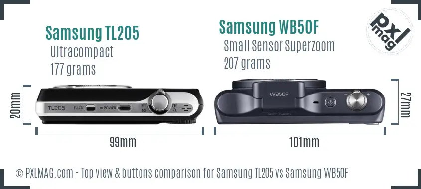 Samsung TL205 vs Samsung WB50F top view buttons comparison