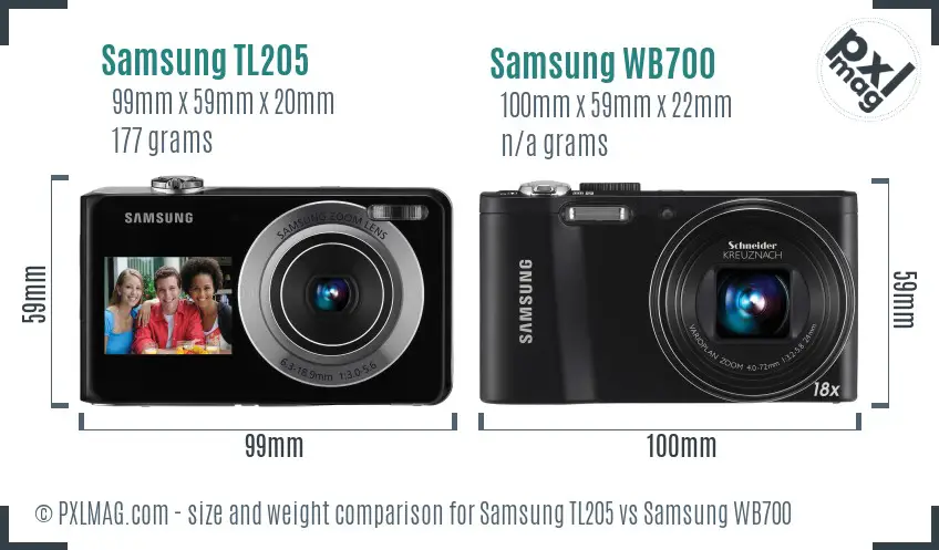 Samsung TL205 vs Samsung WB700 size comparison