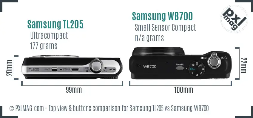 Samsung TL205 vs Samsung WB700 top view buttons comparison