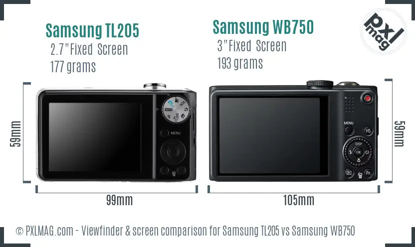 Samsung TL205 vs Samsung WB750 Screen and Viewfinder comparison
