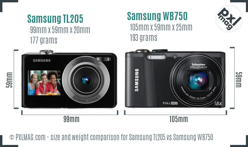 Samsung TL205 vs Samsung WB750 size comparison