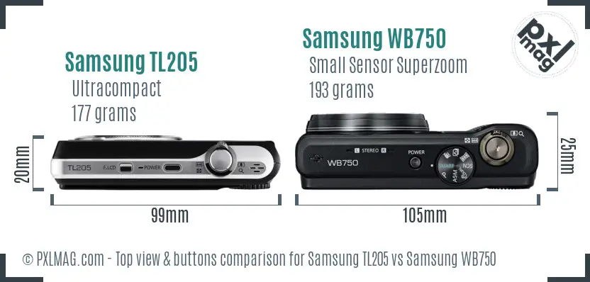 Samsung TL205 vs Samsung WB750 top view buttons comparison