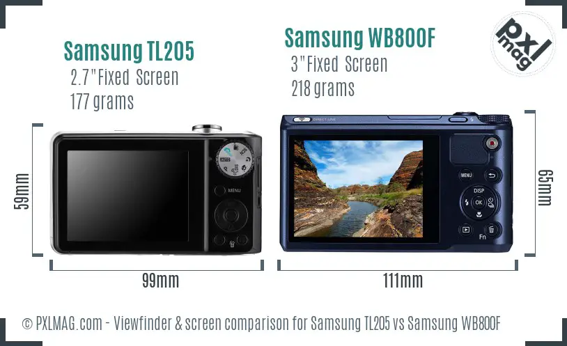 Samsung TL205 vs Samsung WB800F Screen and Viewfinder comparison