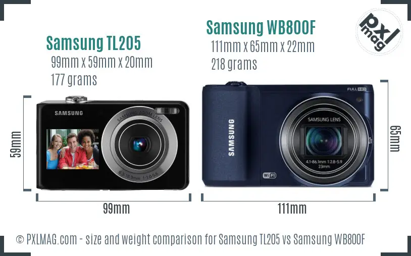 Samsung TL205 vs Samsung WB800F size comparison